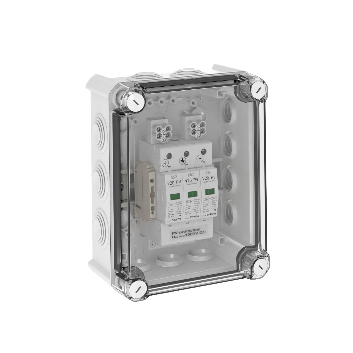 OBO overspanningsbeveiligingsdoos DC type II, 1 MPP, klemmen